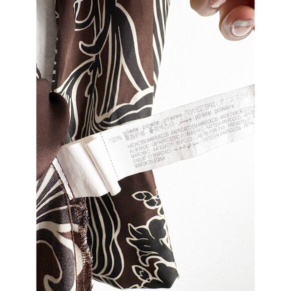 Zara Printed Wrap Midi Dress Size XS Brown Floral Satin Long Sleeve 9445/853/700 - Picture 6 of 14